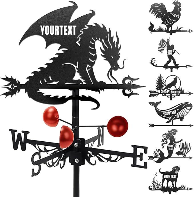 Custom Metal Weathervane Personalized Steel Wind Indicator with Name Outdoor Decor for Roof Garden Barn Patio-Dragon