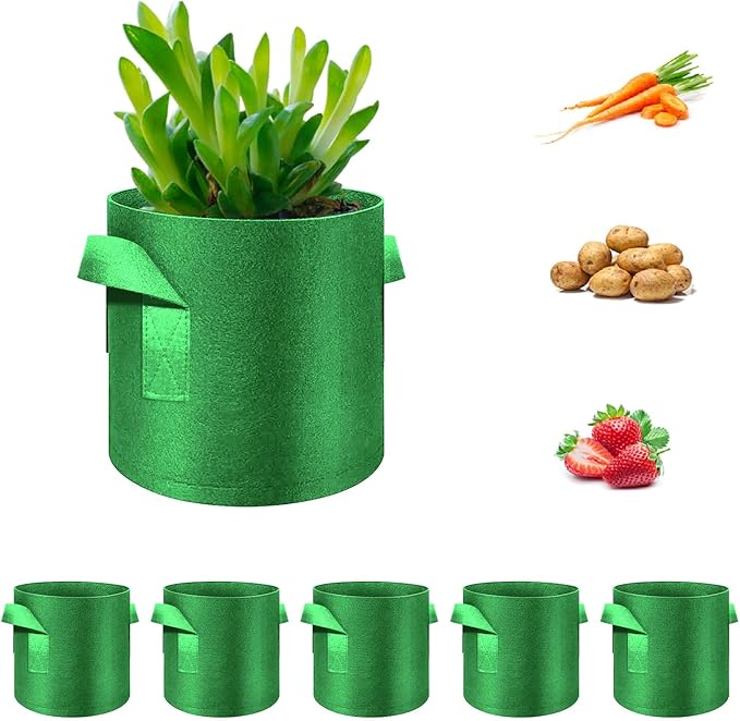 5-Pack 5 Gallon Grow Bags Heavy Duty Thickened Nonwoven Fabric Pots with Handles, Plant Grow Bags for Vegetables/Flower/Plant/Fruits, Green