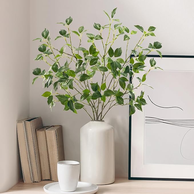 Eucalyptus Stems 32"Fake Plants Eucalyptus Greenery For Vase Artificial Plants Indoor Bay Leaves Bathroom Decor Fake Leaves Greenery Stems Eucalyptus Leaves Dining Room Decor Nordic Decor(4pcs)
