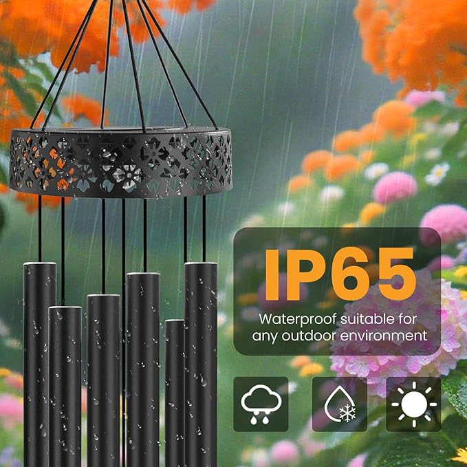 42" Deep Tone Wind Chimes for Outside Clearance, Solar Large Metal Windchimes for Loss of Loved One, Memorial Heavy Duty Chimes Outdoor for Garden,Sympathy Gifts,Black