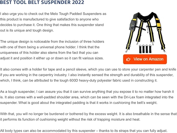MELOTOUGH Tool Belt Suspenders with Padded Foam Adjustable Shoulder Straps, Large Phone Holder, Key Chain, Suspenders Loop Adjustable for Carpenter Suspenders Rig