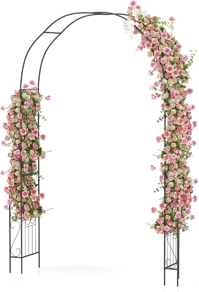 LDAILY 7.9 FT Garden Arch Trellis, Heavy Duty Arbor Pergola, Metal Frame Wedding Arch for Rose Clematis, Trellis for Climbing Plants Outdoor, Party, Ceremony, Garden, Yard, Home Decoration