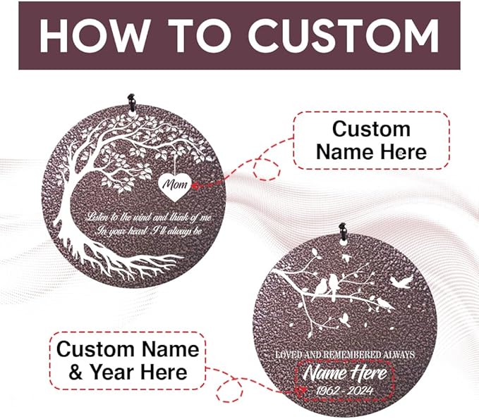 Personalized Memorial Wind Chime, Metal Wind Chime Deep Tone, Wind Chimes for Loss of Loved One, Sympathy Gift Loss of Mom Dad or Loved One, Decorative Wind Chimes Outdoor, Product in USA