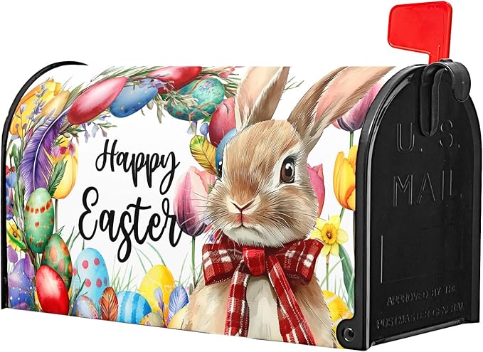 Easter Mailbox Covers Magnetic Standard Size 21 X 25.5 Inch Egg Bunny Floral Magnetic Mailbox Covers Spring Easter Mailbox Wraps Post Box Cover Decoration Outdoor Garden Home Yard Outside
