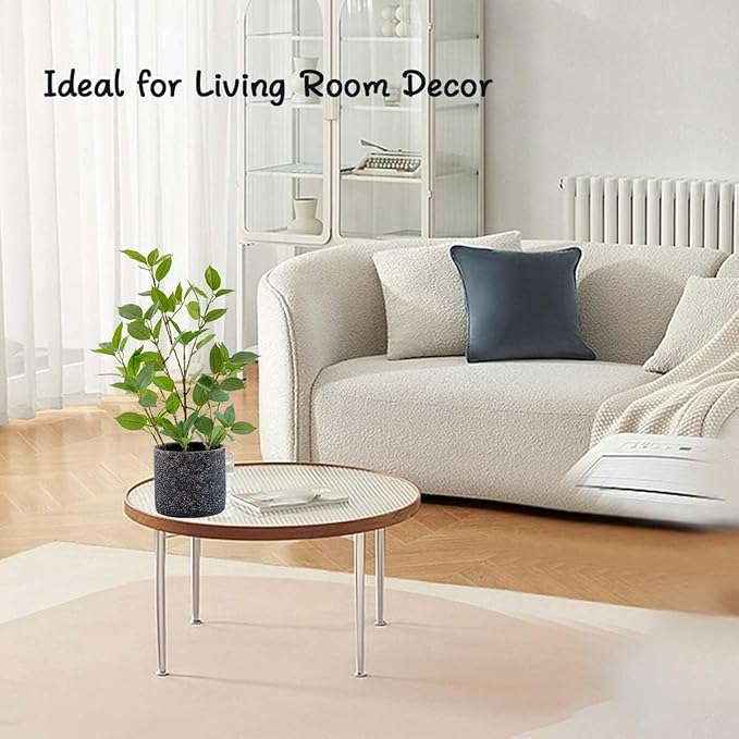 18'' Fake Plant Ficus Greenery with Silk Leaves Artifical Potted Small Banyan Tree in Special Pattern Cement Planters for Home Decor Office Living Room Bedroom Indoor Outdoor