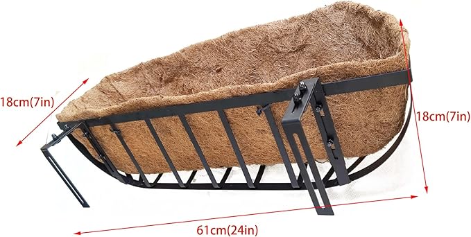 English Inviting Horse Trough Balcony Planter With Coconut LinerMetal Wall-Mounted Planter Box Deck Window Box 16 Inch (2 Pack)