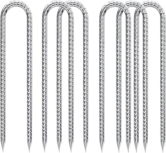 Rebar-Stakes-12-Inch-Galvanized, U Hook Trampoline Stakes 6 Pack Ground Anchors Tent Stakes Heavy Duty for Plants Anti-Rust Landscape Fabric Stakes Artificial Turf