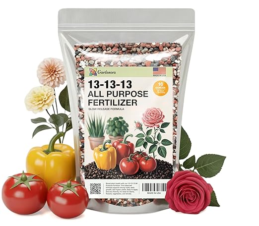 Gardenera 13-13-13 Slow Release Granular Fertilizer – All Purpose Plant Food 13 13 13 for Outdoor Grass, Vegetables, Roses, Flowers, Shrubs, Trees. Lawns, Gardens, Potted Plants (16 OZ)