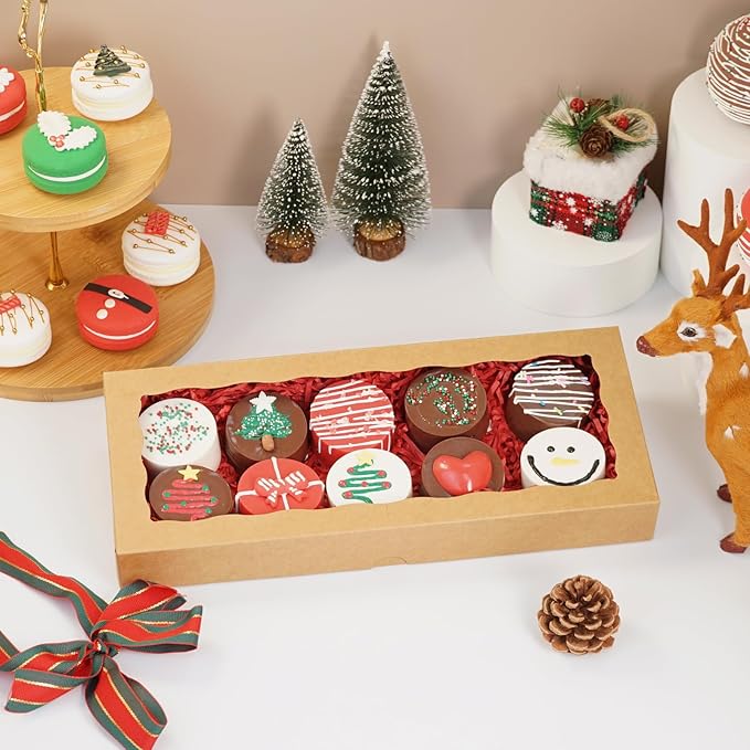 20pcs Brown Cookie Boxes 12x5x1.5 Inch Bakery Boxes with Window Treat Box Chocolate Strawberries Box for Wedding Favors Party Birthday Favors