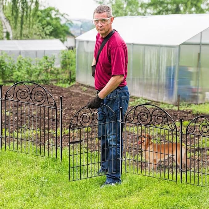 Tall Garden Fence with Gate, 40 Inch(H) 4 Panels Dog Fence Outdoor for Yard, Total Length 8.8 Ft Metal Decorative Fences│Patented
