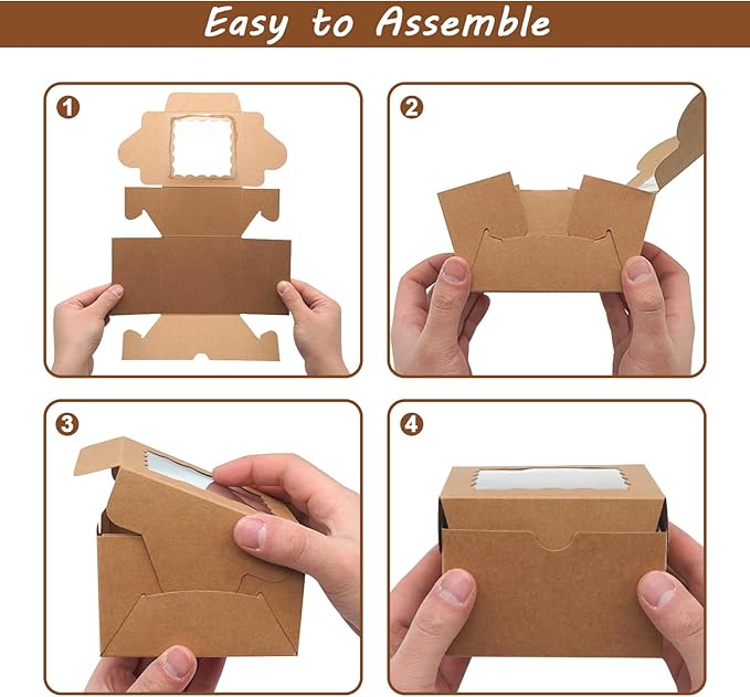 20pcs Cookie Boxes 4x4x2.5 Inch Bakery Boxes with Window Treat Box Dessert Box for Wedding Favors Party - Brown