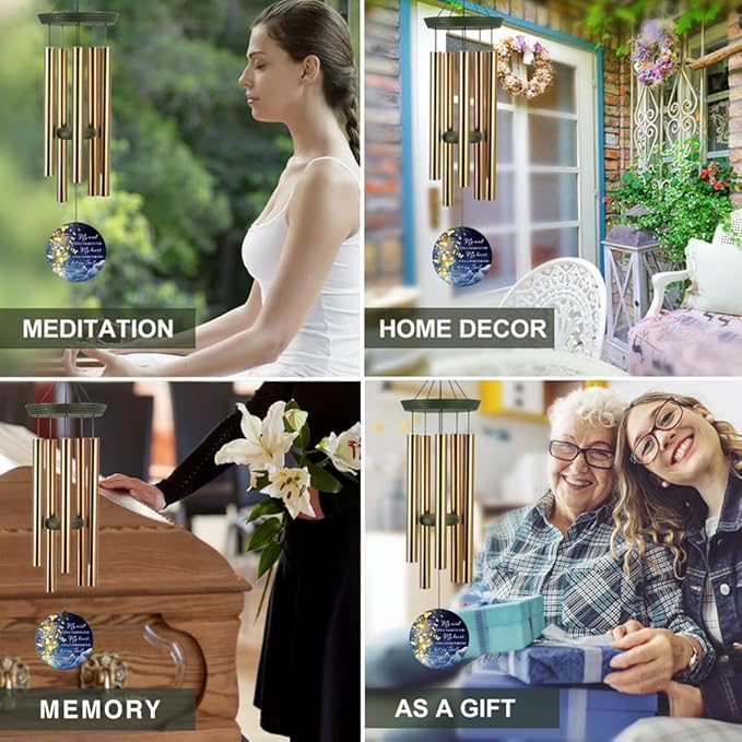 Personalized Wind Chimes, 36inch Memorial Wind Chimes, Gold Butterfly Custom Name Sympathy Gifts, in Loving Memory of Dad/Mom, Wind Chime for Loss of Loved Ones Outdoor (Produced in USA)
