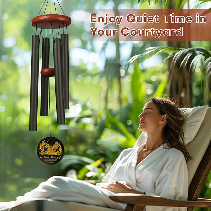 Personalized Excavator Memorial Wind Chime – “in Loving Memory” Custom Engraved Name & Years – Construction Worker Sympathy Gift – Memorial Windchime for Loss of Loved One – Tribute Garden Décor