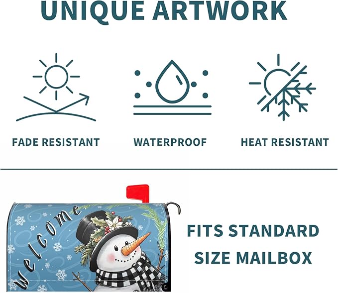 Winter Large Mailbox Covers Magnetic Oversized Welcome Christmas Snowman Buffalo Plaid Blue Mailbox Wraps Seasonal Outdoor Decorative Letter Box Cases for Home Garden Outside Decor, 25.5x21 Inch