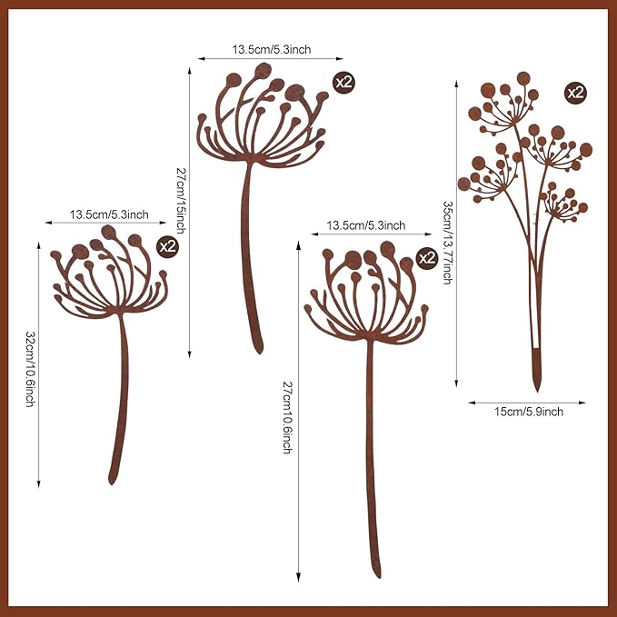 Set of 10 Dandelion Metal Flowers for Outside Decorative Garden Stakes Plants Stakes Yard Art Decor for Lawn Yard Walkway and Flower Garden