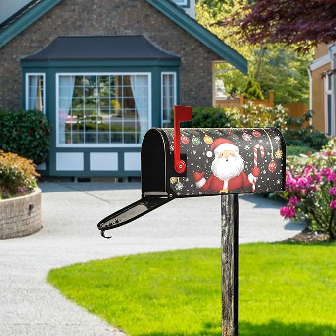 Santa Claus with Christmas Decorations Magnetic Mailbox Cover MailWraps Garden Yard Home Decor for Outside Oversized-25.5" x20.8"