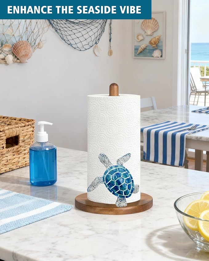 Beach House Decor, Turtle Coastal Grandma Decor for Home Kitchen & Bathroom, Turtle Gifts for Women, Funny Paper Towel Holder, Kitchen Accessories, Housewarming Gifts, Blue