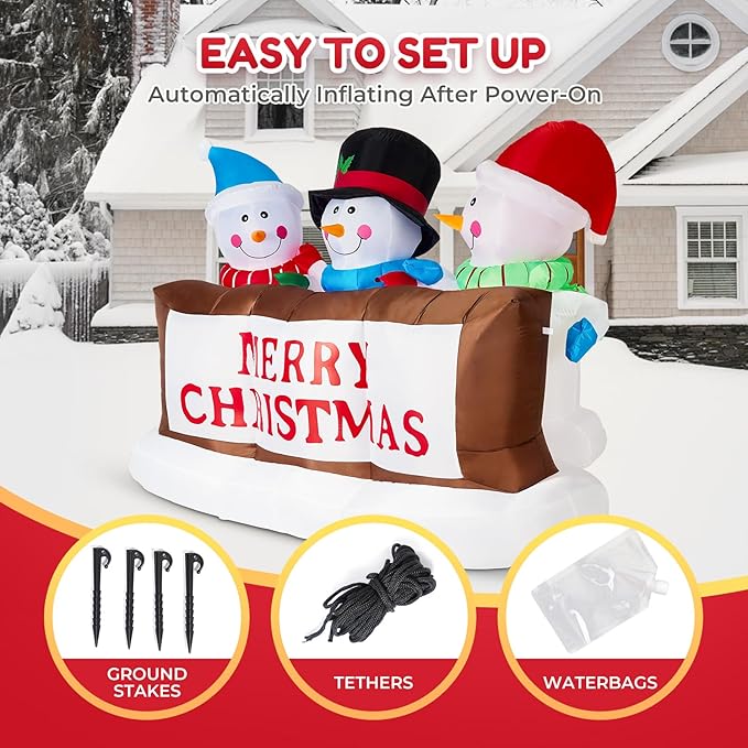 7FT Christmas Inflatables Snowman Christmas Decorations Outdoor, Built-in Colorful LEDs Snowman Blow Up Yard Decoration for Indoor Outdoor Holiday Decorations Yard Garden Decor