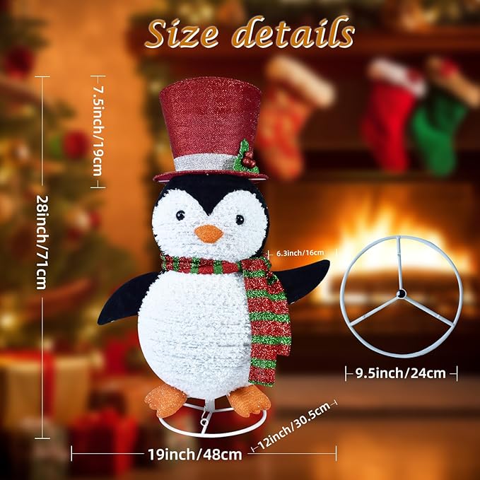 Lighted Penguin Outdoor Christmas Decorations - 28 inch Light up Penguin with LED Lights, Pre-lit Penguin with Top Hat Holiday Ornaments Yard Decor for Home, Lawn and Front Yard