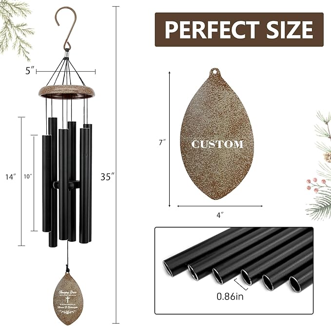 ASTARIN Personalized Name 35" Memorial Wind Chimes, Metal Sympathy Gifts for Loss of Mother Father Loved One, Bereavement Wind Chime in Memory Gift, Decor Outdoor Garden Patio