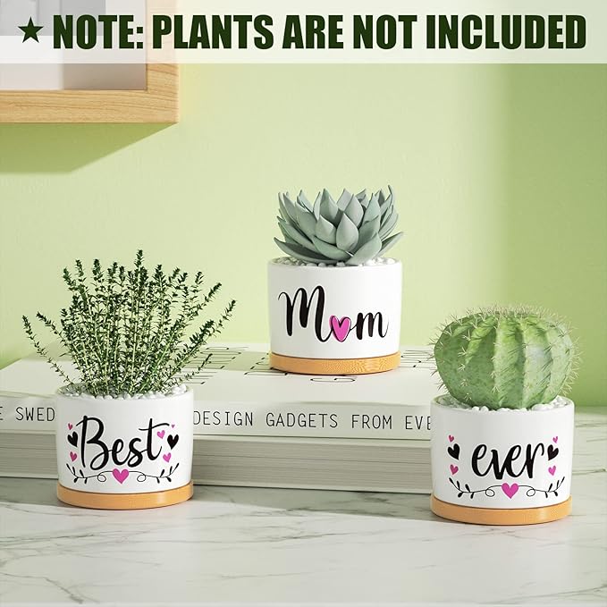 Christmas Mom Gifts, Best Gifts for Mom from Daughter Son Kids Unique, Best Mom Ever Succulent Pots for Plants Indoor Ceramic Planter, Gift Boxed Thanksgiving Birthday Gifts for Mom Mother-in-Law Wife
