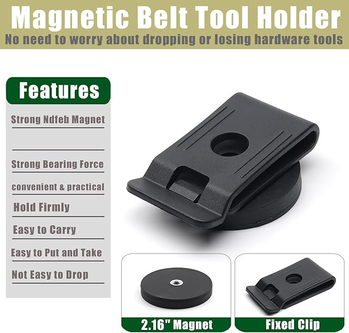 2Pcs Magnetic Belt Tool Holder Round Magnetic Screw Holder Strong Clip-On Belt Magnet Holster Magnetic Tool Organizer for Nails Screwdrivers Wrench Easily Portable and Convenient to Use