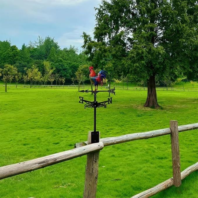 Metal Rooster Weathervane Yard Barn Ornament Colorful Weather Vane Roof Vivid Cock Wind Direction Indicator Outdoor Garden Art Decor (F)
