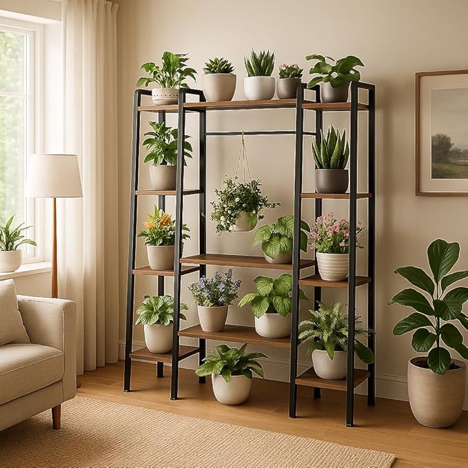 55" Large Plant Stand Indoor with 8 LED Grow Lights (3 Modes & Auto Timer) - 12 Tiered Metal Plant Shelf, 10 Dimmable Brightness Levels, Flower Stand Display Rack