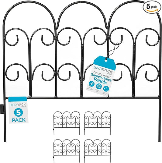BIRDROCK HOME 5pk Ornate Landscape Edging Fence for Garden or Flower Beds - Durable Metal - Landscape Fencing