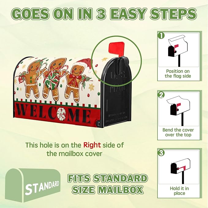 Gingerbread Man Mailbox Covers Merry Christmas Mailbox Wraps Magnetic Standard Size 21x18 inch Welcome Mail Box Cover Outdoor Decor for Garden