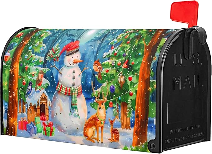 Christmas Magnetic Mailbox Covers Winter Mailbox Covers Magnetic Standard Size 21" X 25.5" Christmas Tree Snowman Mailbox Wraps Post Letter Box Cover Decor for Outside Garden Yard Home