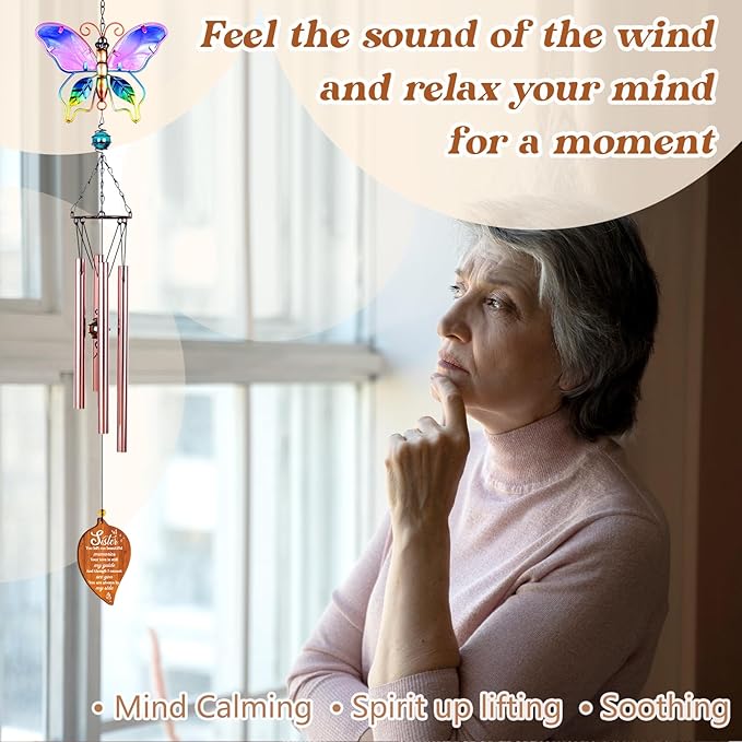 Butterfly Sympathy Wind Chimes,Memorial Gifts for Loss of Sister,Sympathy Gifts for Loss of Sister,Bereavement Condolence Remembrance Gift,Windchimes Outdoors