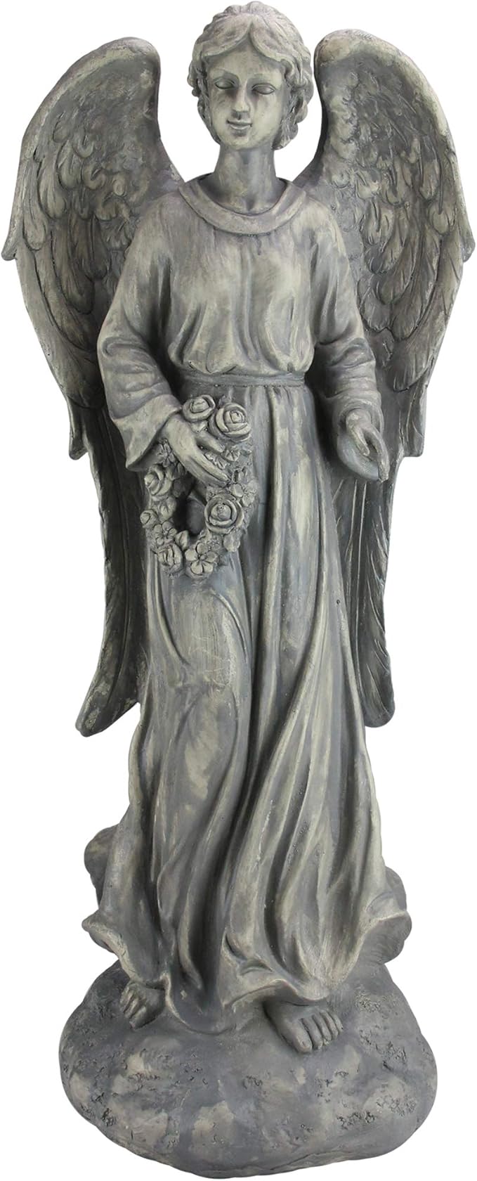 Northlight 26" Distressed Finish Angel with Floral Wreath Outdoor Garden Figure