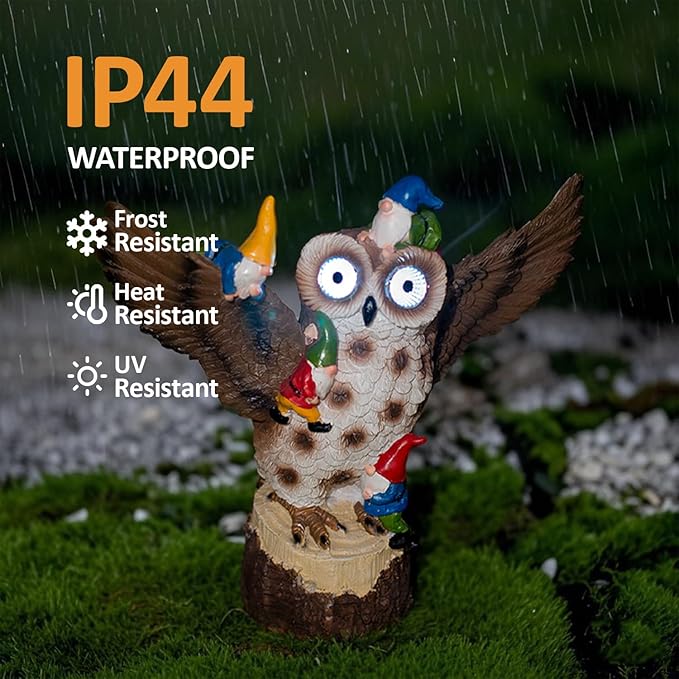 Natelf Solar Owl Garden Statue Light Outdoor Decor with LED Bird Yard Art, Waterproof Lawn Ornaments for Yard, Patio, Garden - Cute Birthday Gift for Women, Mom, Grandma