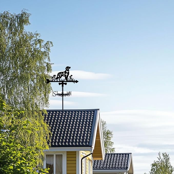 Dog Weathervane Metal Wind Vane Animal Flowers Garden Art Decoration Direction Sign Indicator Stake Mount Ornament for Patio Lawn Farmhouse Yard Roof Outdoor