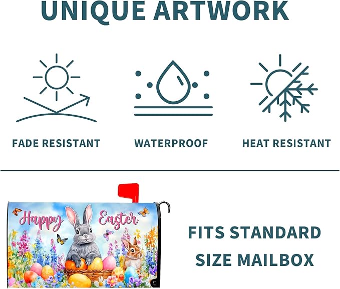 Spring Easter Magnetic Mailbox Cover Bunny Eggs Mailbox Cover Magnetic Standard Size 18 X 21 Inch Butterfly Flowers Mailbox Post Cover Mailbox Wraps Mailbox Decor for Home Garden Outdoor Yard