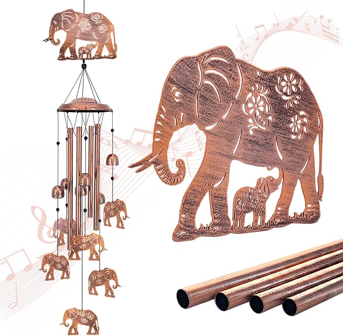 Elephant Wind Chimes for Outside,Elephant Gifts for Women Men/Memorial/House Warming Gift/Birthday Gifts Metal windchimes Outdoors/Indoors,Garden Decor,Patio,Home,Porch,Yard Decorations