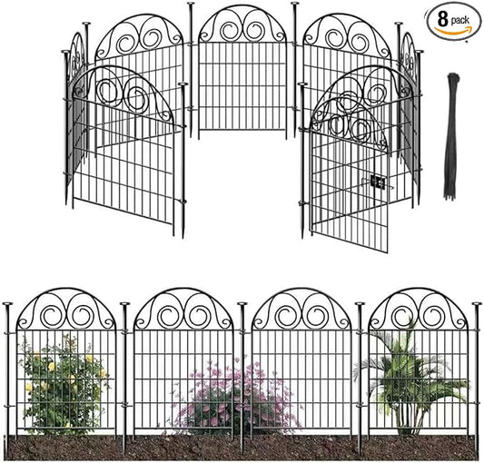 Tall Garden Animal Barrier Fence with Gate, 36 in(H)×17.5 Ft(L) 8 Panels Dog Digging Fence Barrier, Black Heavy Duty Metal Temporary Fences, Reusable Defense Fencing for Outdoor Yard│Patented