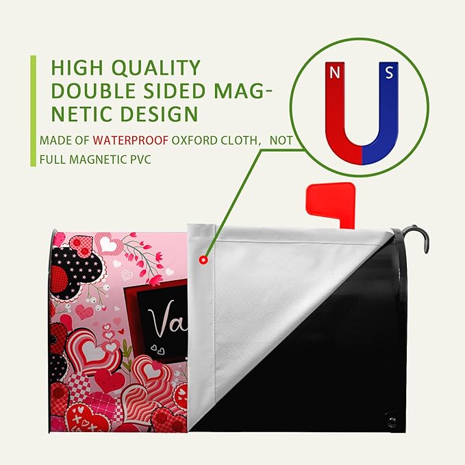 Happy Valentine's Day Mailbox Cover - Red Love Heart Magnetic Mailbox Cover - Floral Holiday Letter Post Box Wrap - Standard Size 18" X 21" for Garden Outdoor Yard Decor
