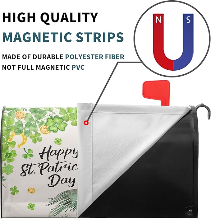 Patrick Cat Magnetic Mailbox Cover 25.5x21 Inch Happy St. Patrick's Day Clover Shamrocks Kitten Mailbox Wrap Post Cover Standard Size for Garden Yard Outdoor Outside Patio Holiday Decor