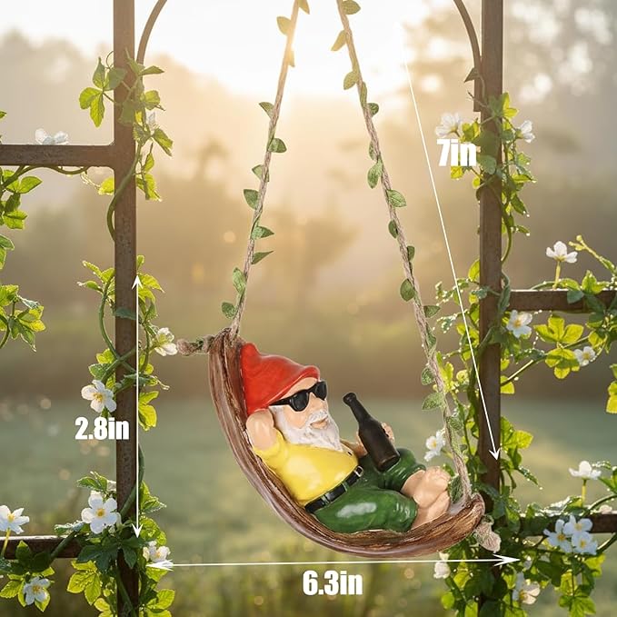 Gnome Statues for Garden Decor,Garden Hanging Decor, Resin Hanging Decorations for Outdoor, Tree Ornaments Figurines for Outside Gifts for Man Women. (Beer)