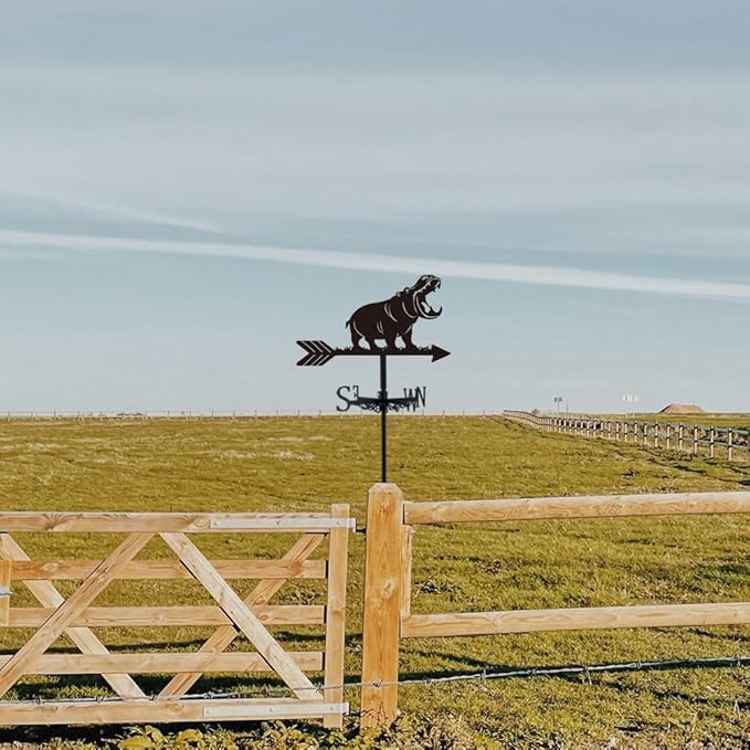 SUPERDANT Hippo Weather Vane for Roof Animal Metal Weathervane Hippo Wind Vanes for Sheds Black Wind Direction Indicator for Farmhouse Yard Farm Shed Garden Decoration