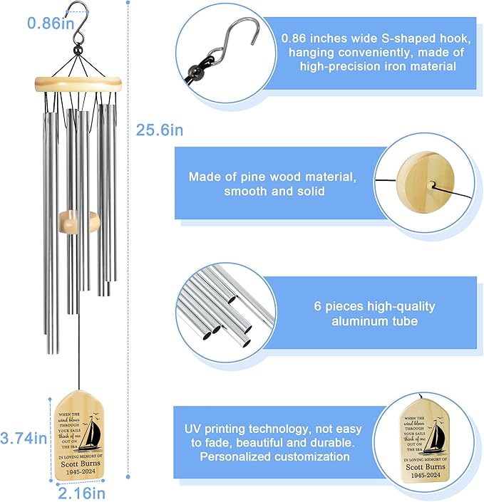 Memorial Wind Chimes - In Memory of a Loved One, Sympathy Gift for Loss of Loved One