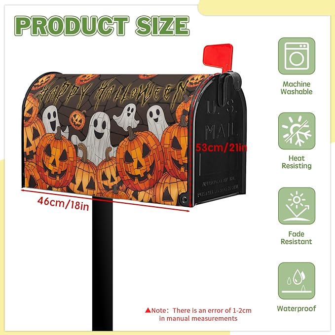 Happy Halloween Mailbox Cover Ghost Mail Box Covers Magnetic Standard Size 21x18 inch Pumpkin Post Letter Box Cover Wrap Outdoor Decor for Garden