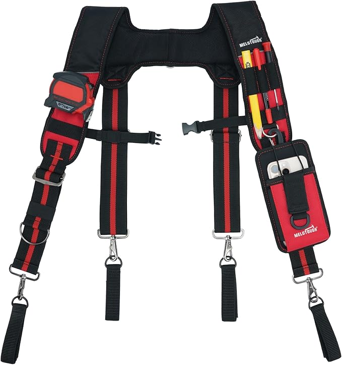 MELOTOUGH Tool Belt Suspenders Construction Bag Suspenders Padded Work Belt Hi Vis Suspenders for Carpenter/Electrician