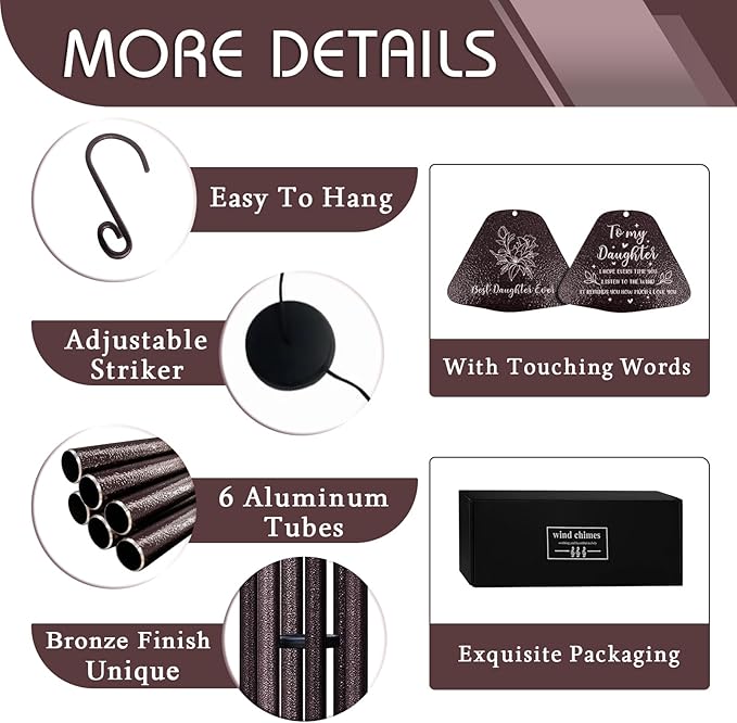 Daughter Gifts from Mom, Best Daughters Ever 32" Wind Chimes, Birthday Gifts for Daughter from Mom, Christmas Birthday Presents for Her from Dad, Daughters Graduation Gift Ideas Windchimes