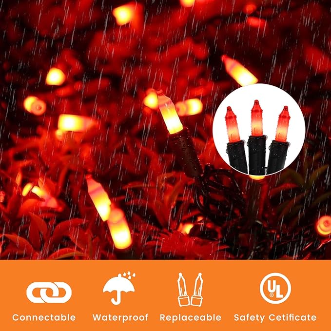 Thanksgiving Decorations Mini Orange Christmas Lights – 100 Count Mini Incandescent, 26.5ft Black Wire, UL Listed Connectable Pumpkin Lights for Porch, Patio, Fall Decor