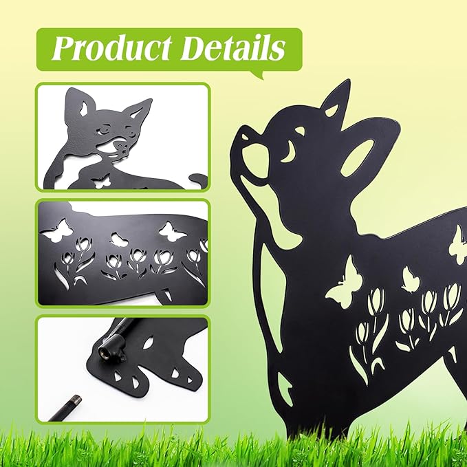 Dog Metal Decorative Garden Stakes Chihuahua Dog Gifts for Women Men Mom Birthday Gifts Silhouette Statues for Garden Decor, Yard Art, Patio, Outside, Lawn Ornaments, Outdoor Decorations