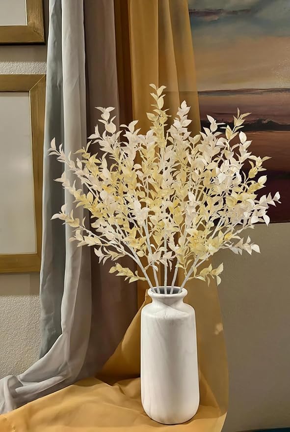 Artificial White Eucalyptus Stems 26.7" Fall Fake Leaf Branches for Floral Arrangements, Faux Autumn Plant Farmhouse Decor, Home Wedding Decorations