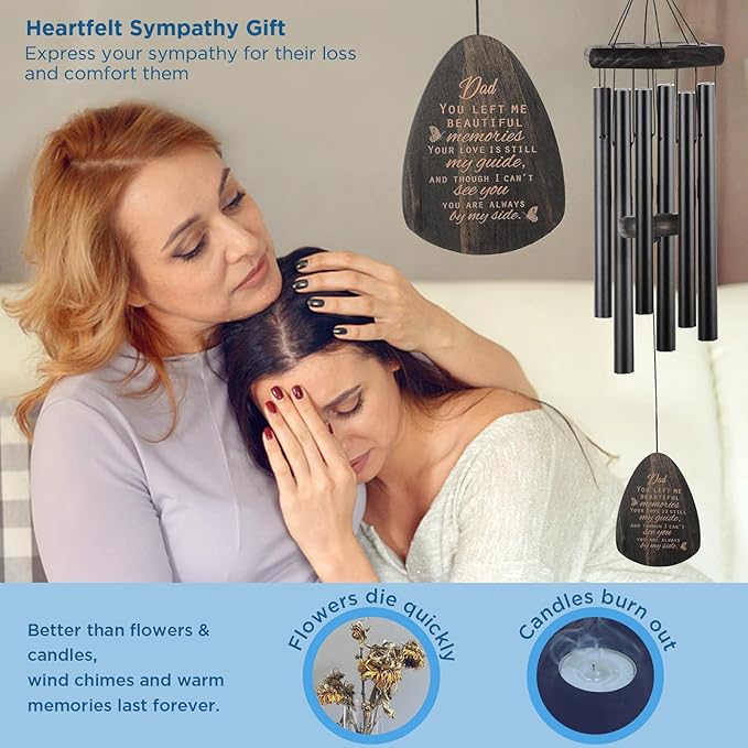 Sympathy Gifts for Loss of Dad 32" Memorial Wind Chimes for Loss of Father Bereavement Condolence Gifts Sympathy Windchimes in Memory of Father Dad Papa Butterfly Wind Chime with Cardinal Card